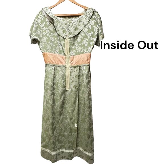 Vintage 1950s Leslie Fay Green Chinese Silk Brocade Dress Jacket Set 2pc Floral - Picture 14 of 16